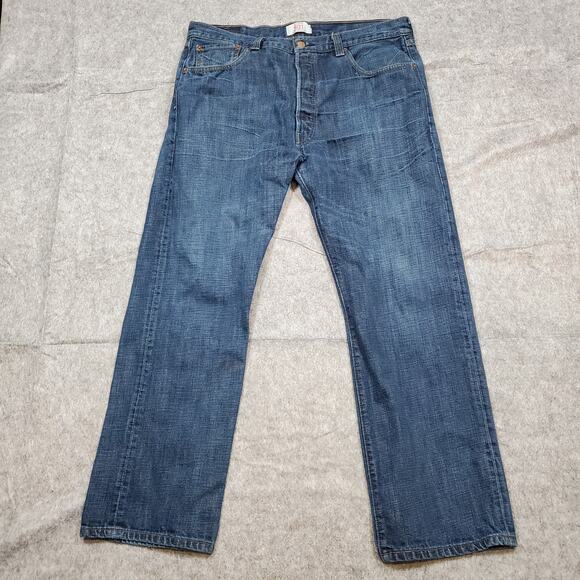 Levi's Jeans Mens 34x28 (36x30 Tag) 501 Button Fly Dark Wash Straight Leg Denim - Picture 1 of 13